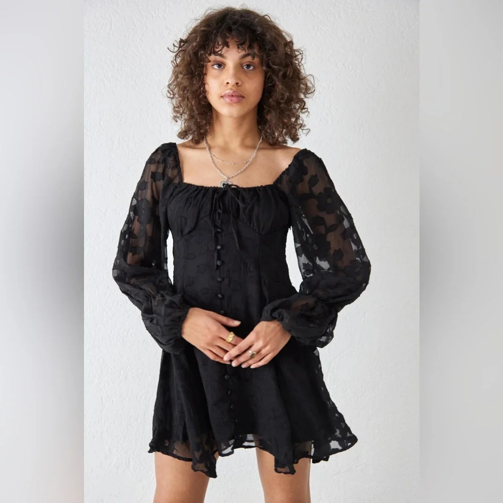 Urban Outfitters Wisteria Black Jacquard Mini Dress NWT! - Picture 2 of 7